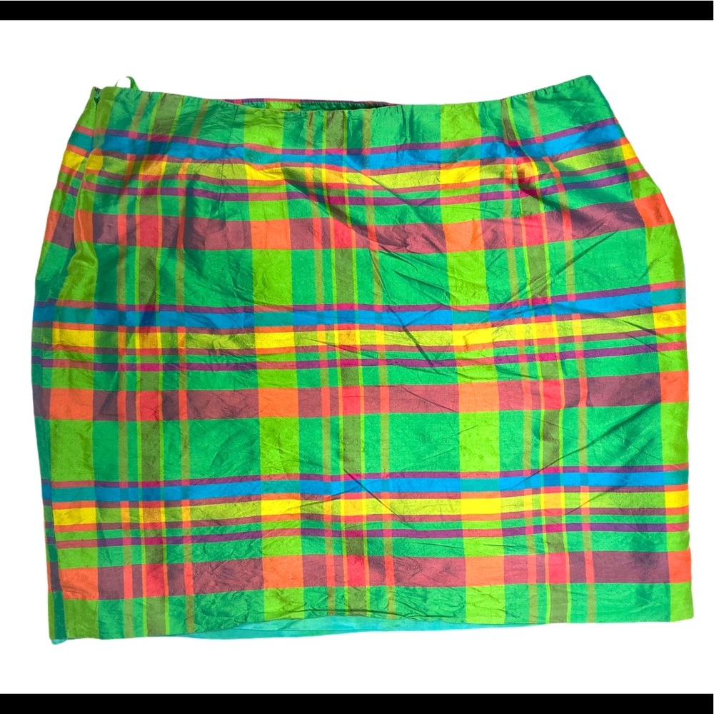 Colorful plaid silk skirt plus size size 16